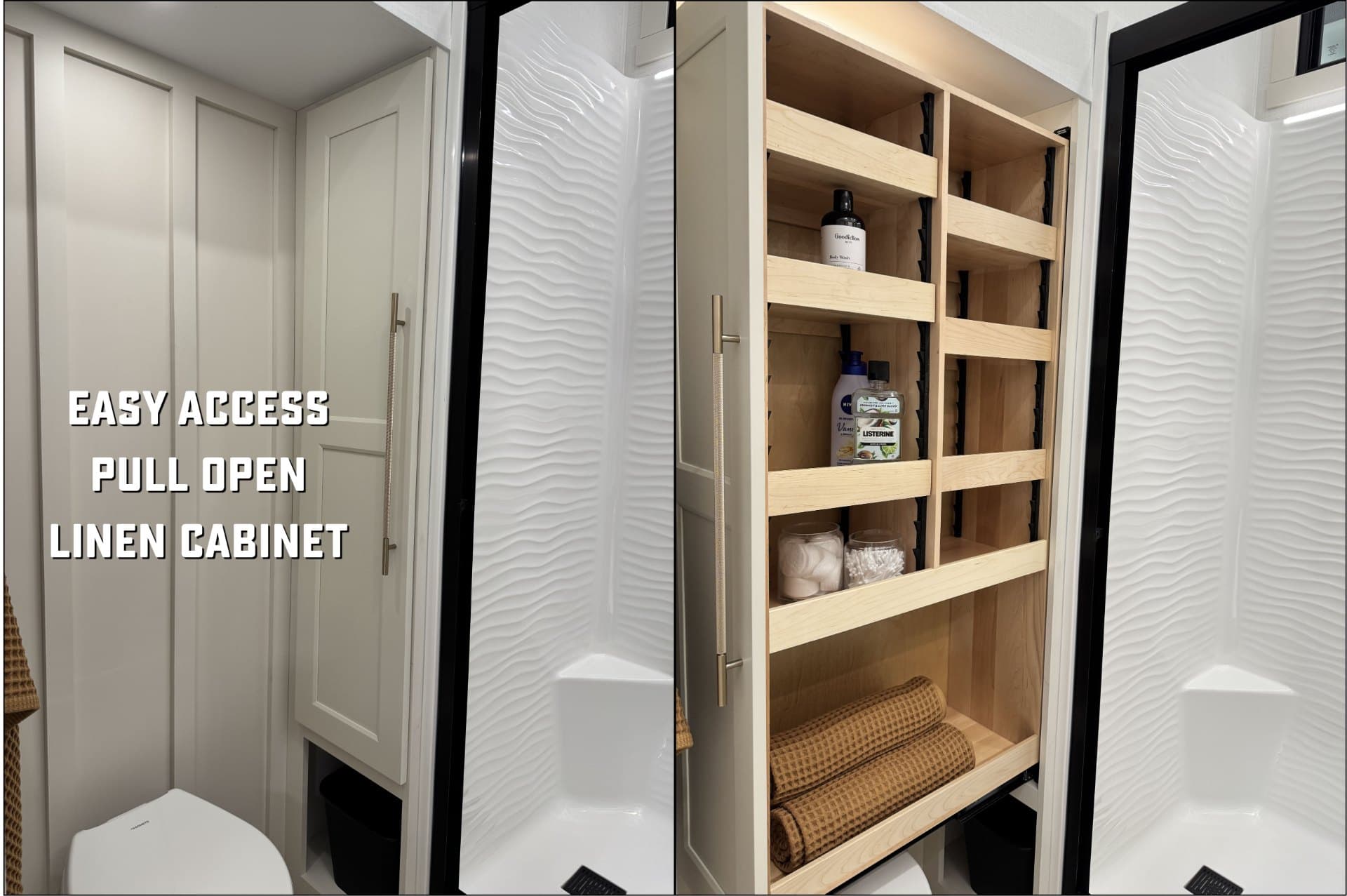 Pull-open linen cabinet